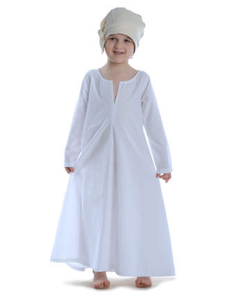 Mittelalter Kinderkleid Geirdriful in Weiß Frontansicht