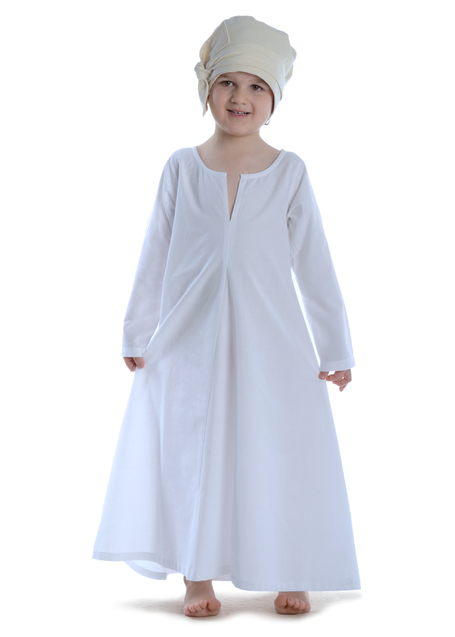 Mittelalter Kinderkleid Geirdriful in Weiß Frontansicht