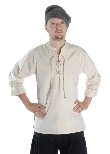 Mittelalter Schnühemd Edward in Beige Frontansicht