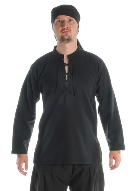 Mittelalter Schnühemd Edward in Schwarz Frontansicht