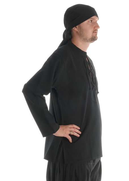 Mittelalter Schnühemd Edward in Schwarz Seitenansicht