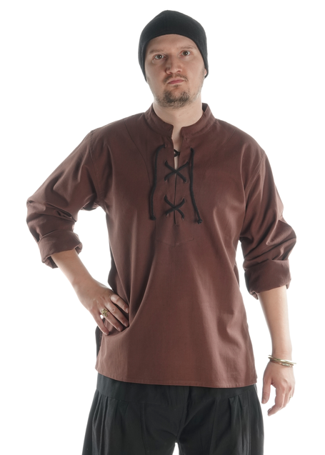Mittelalter Schnühemd Edward in Braun Frontansicht