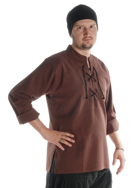 Mittelalter Schnühemd Edward in Braun Seitenansicht
