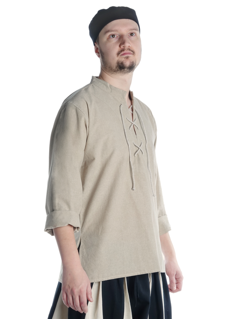 Mittelalter Schnühemd Edward in Hanffarben Seitenansicht