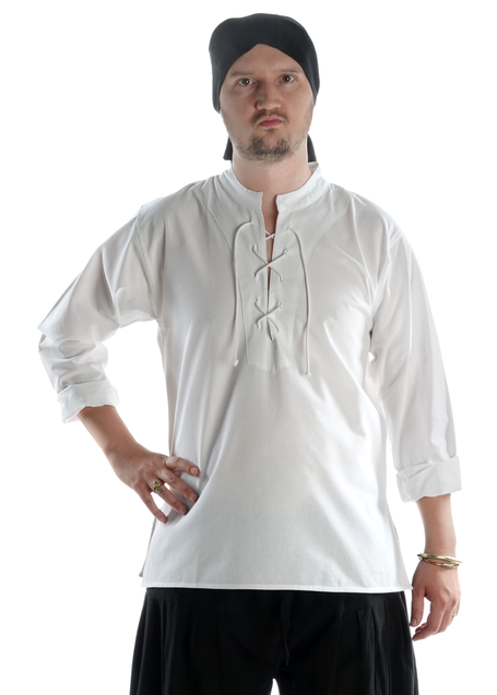 Mittelalter Schnühemd Edward in Weiß Frontansicht