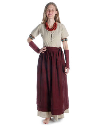 Mittelalter Kleid Nereja in Hanffarben Frontansicht 2