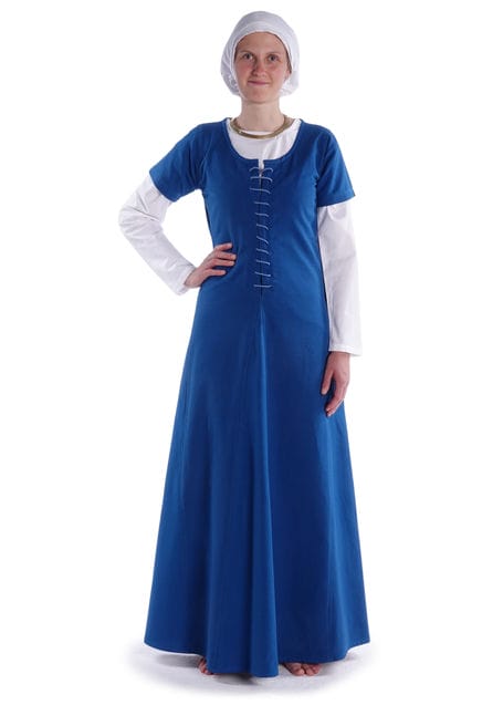 Mittelalter Kleid Nereja in Königsblau Frontansicht 3