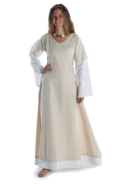 Mittelalter Kleid Saelde in Beige Frontansicht