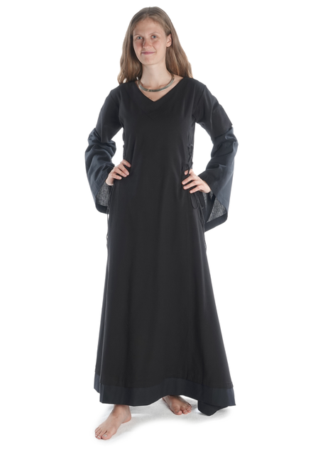 Mittelalter Kleid Saelde in Schwarz Frontansicht