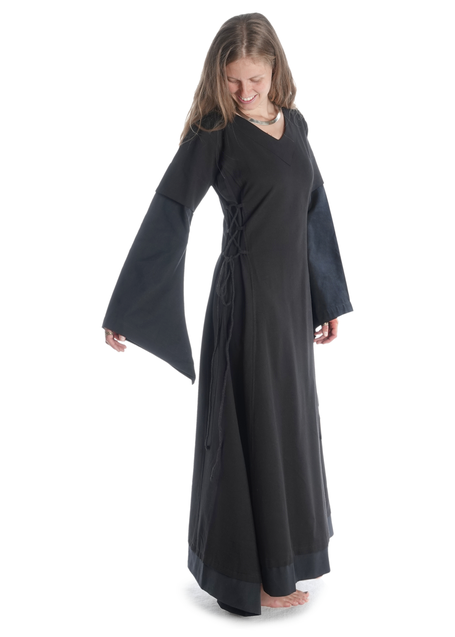 Mittelalter Kleid Saelde in Schwarz Seitenansicht
