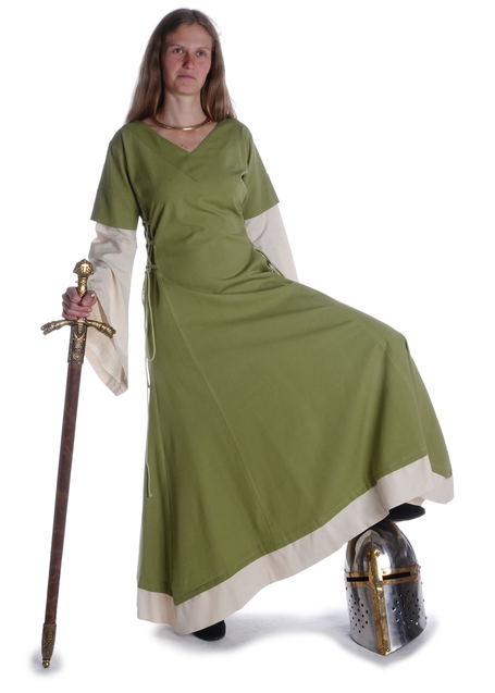 Mittelalter Kleid Saelde in Hellgrün Frontansicht 2