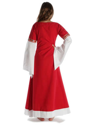 Mittelalter Kleid Saelde mit Bordüre in Feuerrot Rückansicht