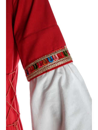 Mittelalter Kleid Saelde mit Bordüre in Feuerrot Detailansicht 2