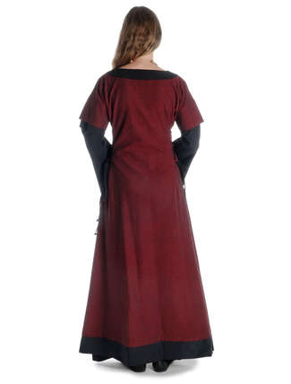 Mittelalter Kleid Saelde mit Zierleiste in Rot-Schwarz Rückansicht