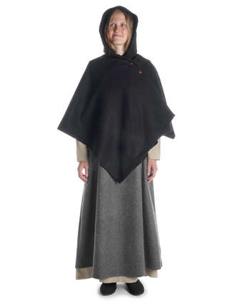 Mittelalter Cape Herat in Schwarz Frontansicht