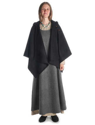 Mittelalter Cape Herat in Schwarz Frontansicht 2