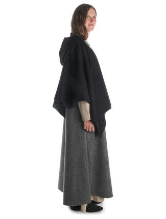 Mittelalter Cape Herat in Schwarz Seitenansicht