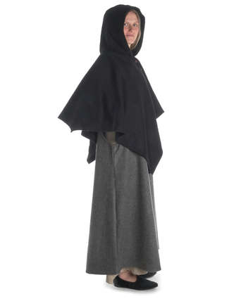 Mittelalter Cape Herat in Schwarz Seitenansicht 2