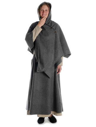 Mittelalter Cape Herat in Grau Frontansicht 2