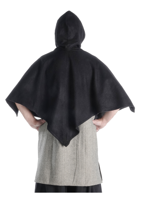 Mittelalter Cape Madius in Schwarz Rückansicht