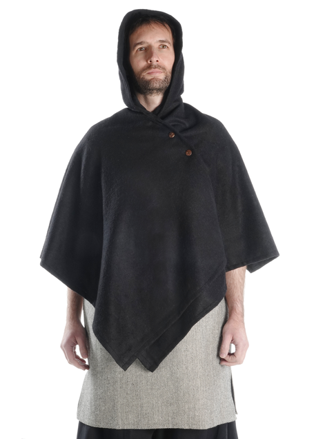 Mittelalter Cape Madius in Schwarz Frontansicht