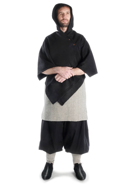 Mittelalter Cape Madius in Schwarz Frontansicht 2