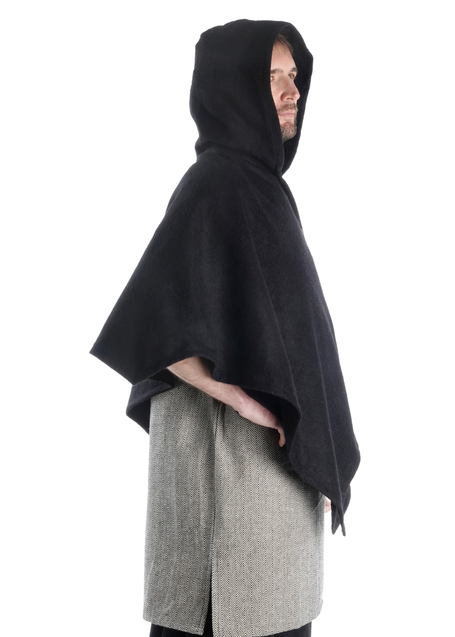 Mittelalter Cape Madius in Schwarz Seitenansicht