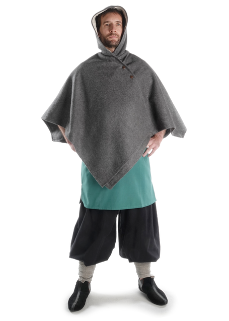 Mittelalter Cape Madius in Grau Frontansicht