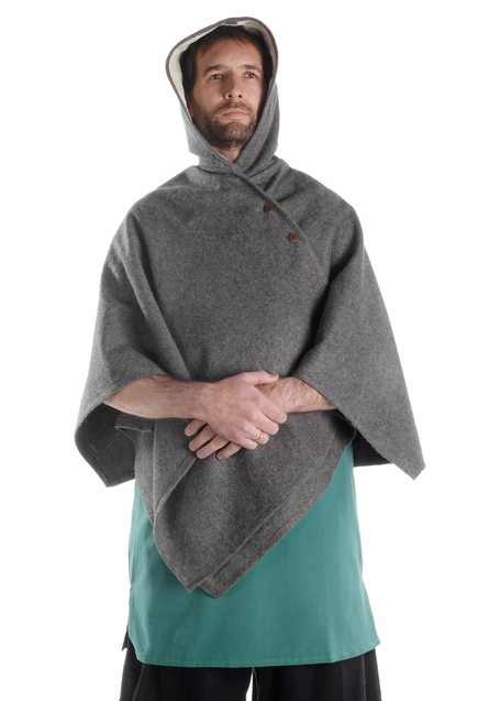 Mittelalter Cape Madius in Grau Frontansicht 2