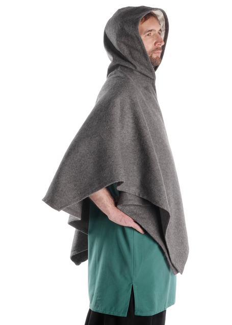 Mittelalter Cape Madius in Grau Seitenansicht