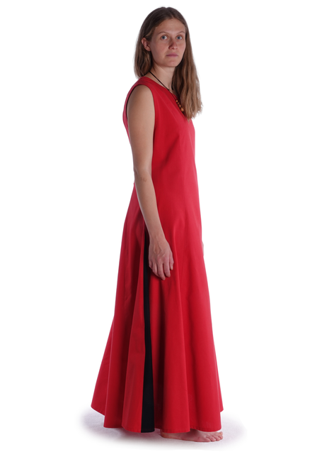 Mittelalter Kleid Peronella in Feuerrot-Schwarz Seitenansicht 2