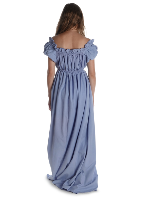 Mittelalter Kleid Fiammetta in Hellblau Rückansicht