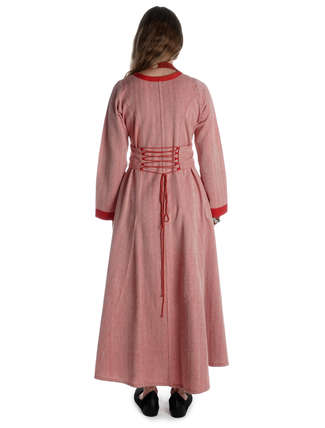 Wikinger Kleid Lauretta in Fischgrät Rot-Weiß Rückansicht
