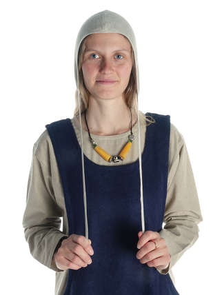 Mittelalter Haube Filomena in Beige Frontansicht
