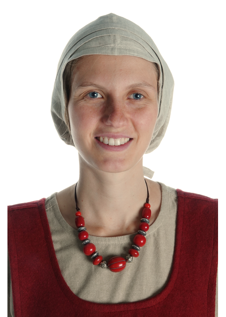 Mittelalter Haube Pampinea aus Baumwolle-Leinen(70-30) in Beige Frontansicht
