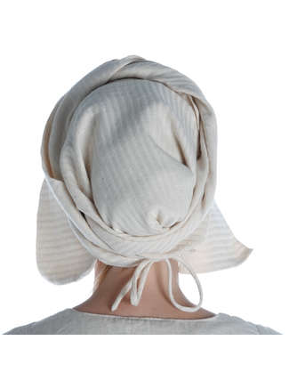 Mittelalter Haube Simona aus Baumwolle-Leinen(60-40) in Beige Rückansicht