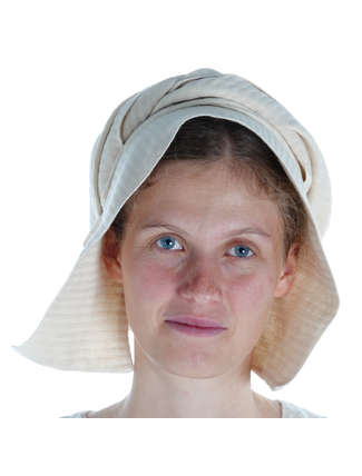 Mittelalter Haube Simona aus Baumwolle-Leinen(60-40) in Beige Frontansicht 2