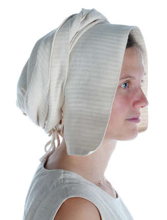 Mittelalter Haube Simona aus Baumwolle-Leinen(60-40) in Beige Seitenansicht