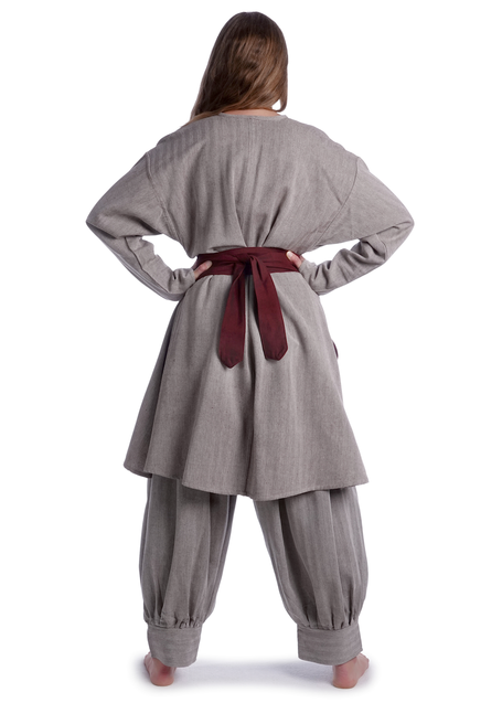 Wikinger Tunika Torhild in Fischgrät Brown-Weiß Rückansicht