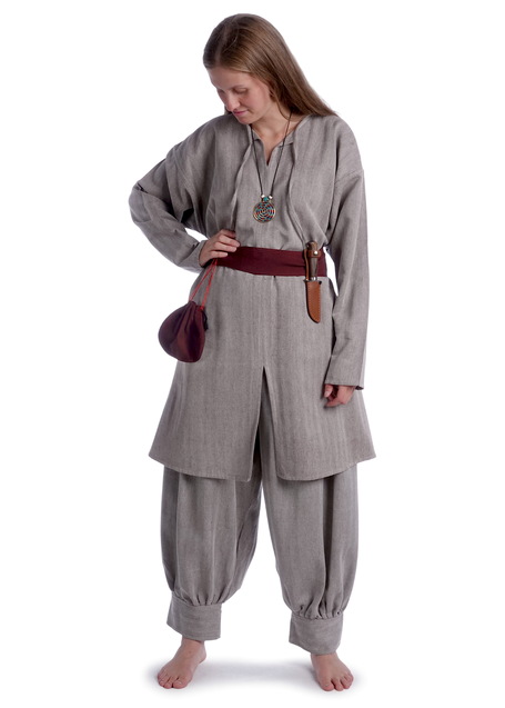 Wikinger Tunika Torhild in Fischgrät Brown-Weiß Frontansicht 3