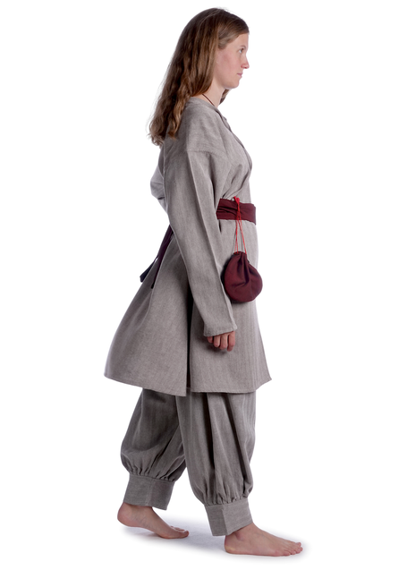 Wikinger Tunika Torhild in Fischgrät Brown-Weiß Seitenansicht