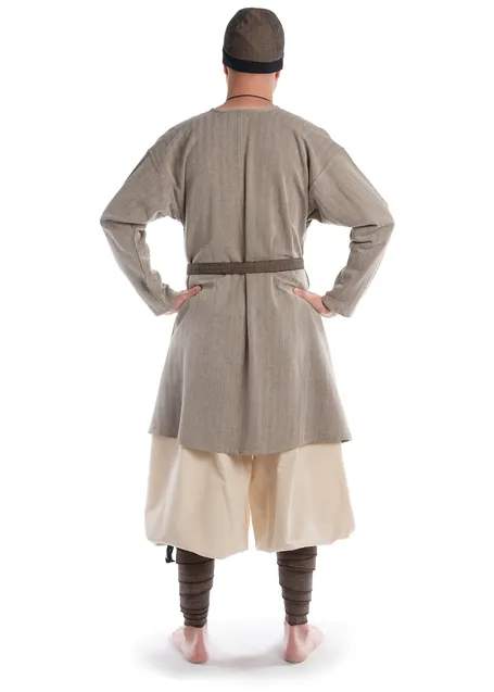 Wikinger Tunika Thord in Fischgrät Braun-Weiß Rückansicht 3