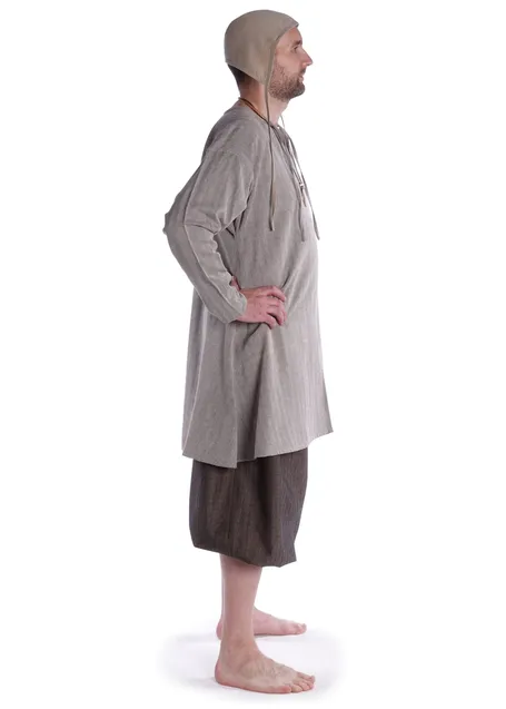 Wikinger Tunika Thord in Fischgrät Braun-Weiß Seitenansicht 2