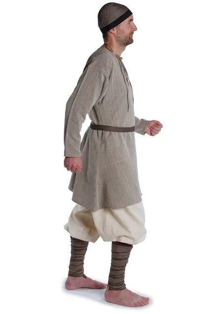 Wikinger Tunika Thord in Fischgrät Braun-Weiß Seitenansicht 4