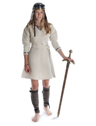 Mittelalter Kleid Isabetta in Beige Frontansicht