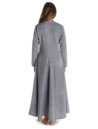 Wikinger Kleid Catella in Fischgrät Blau-Weiß Rückansicht