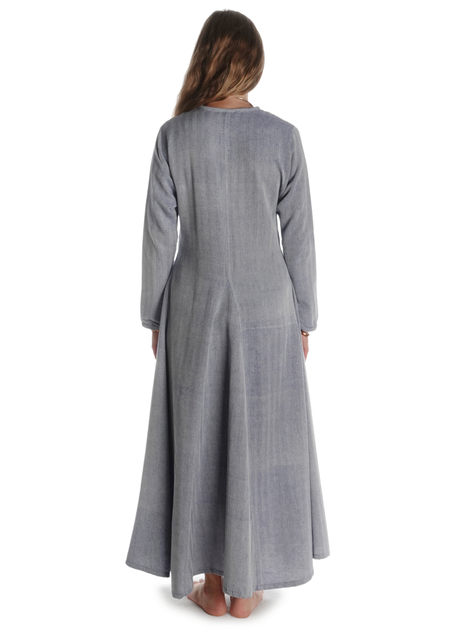 Wikinger Kleid Catella in Fischgrät Blau-Weiß Rückansicht