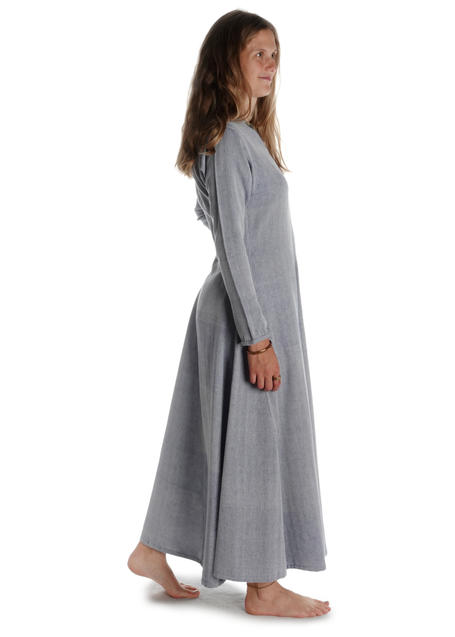 Wikinger Kleid Catella in Fischgrät Blau-Weiß Seitenansicht