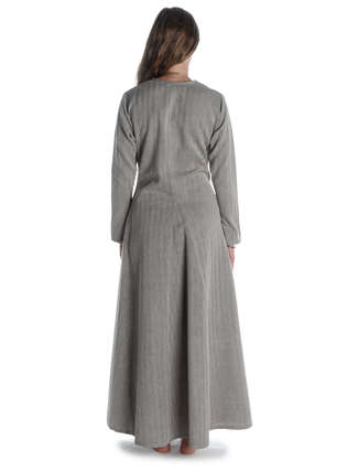 Wikinger Kleid Catella in Fischgrät Brown-Weiß Rückansicht