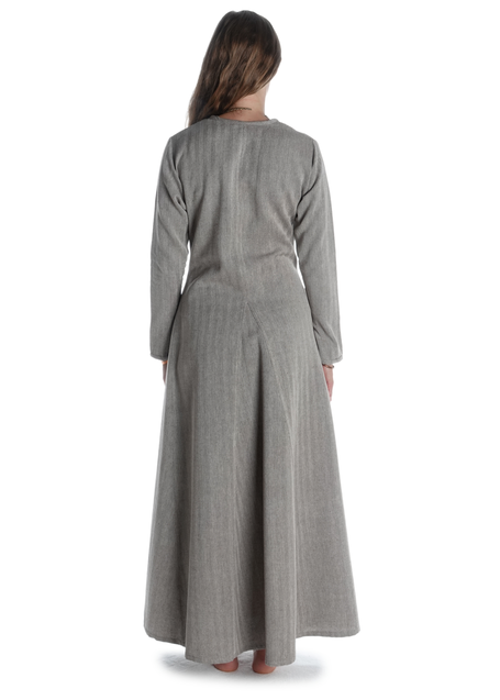 Wikinger Kleid Catella in Fischgrät Brown-Weiß Rückansicht